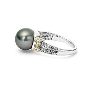 925/18k BLACK PEARL RING SIZE 9